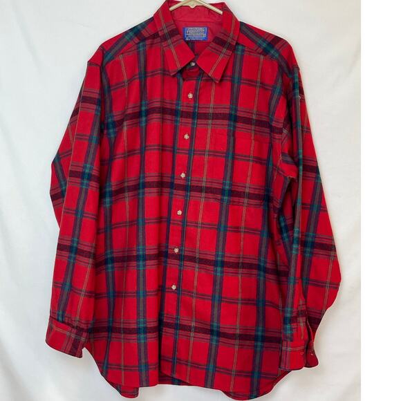 Pendleton Men's Size XL Red 100% Wool Long Sleeve Button Up Collared Shirt - Picture 1 of 8